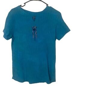 Nu Views‎ Vintage Women's Size Medium Blue Hippie Boho Artsy Blouse